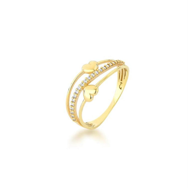 ANEL 2 CORAÇÕES COM ARO PEDRA NO MEIO